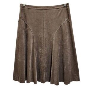Cynthia Rowley Skirt 6 Brown Faux Suede Flare Zipper Boho Western Office Casual
